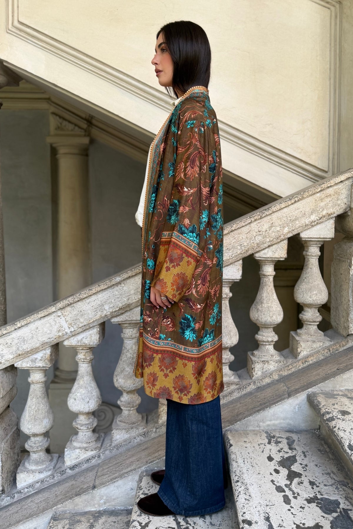 WU-SIDE - kimono viscosa mid - TABACCO TURCHESE