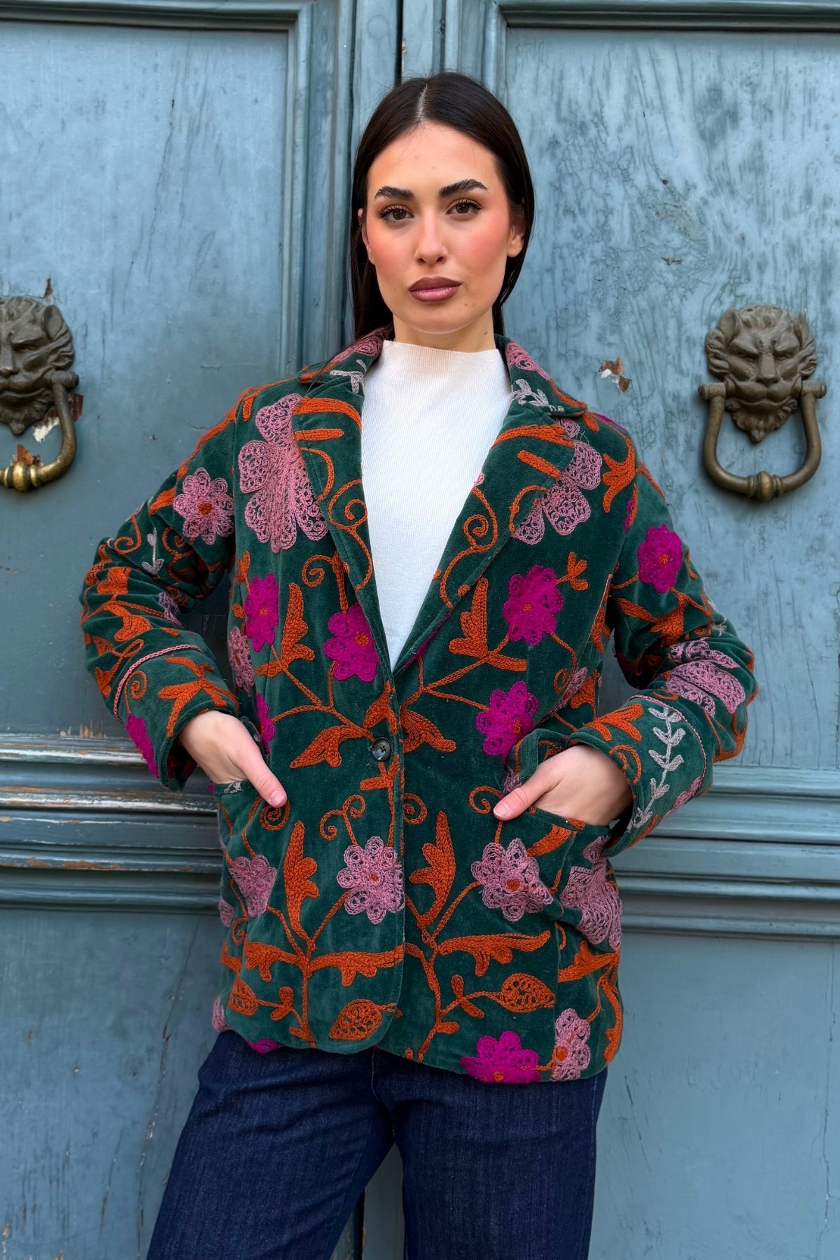 FLOW - giacca blazer ricamo - VERDE COLORS