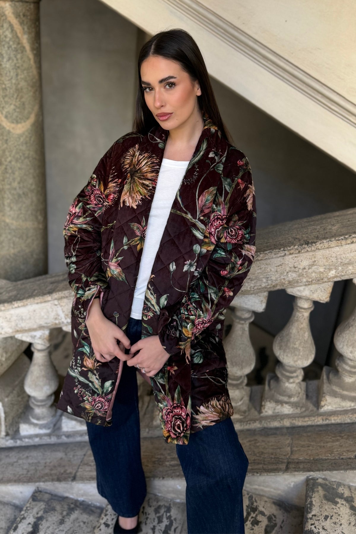 FLOW - kimono velluto paris - marrone flower
