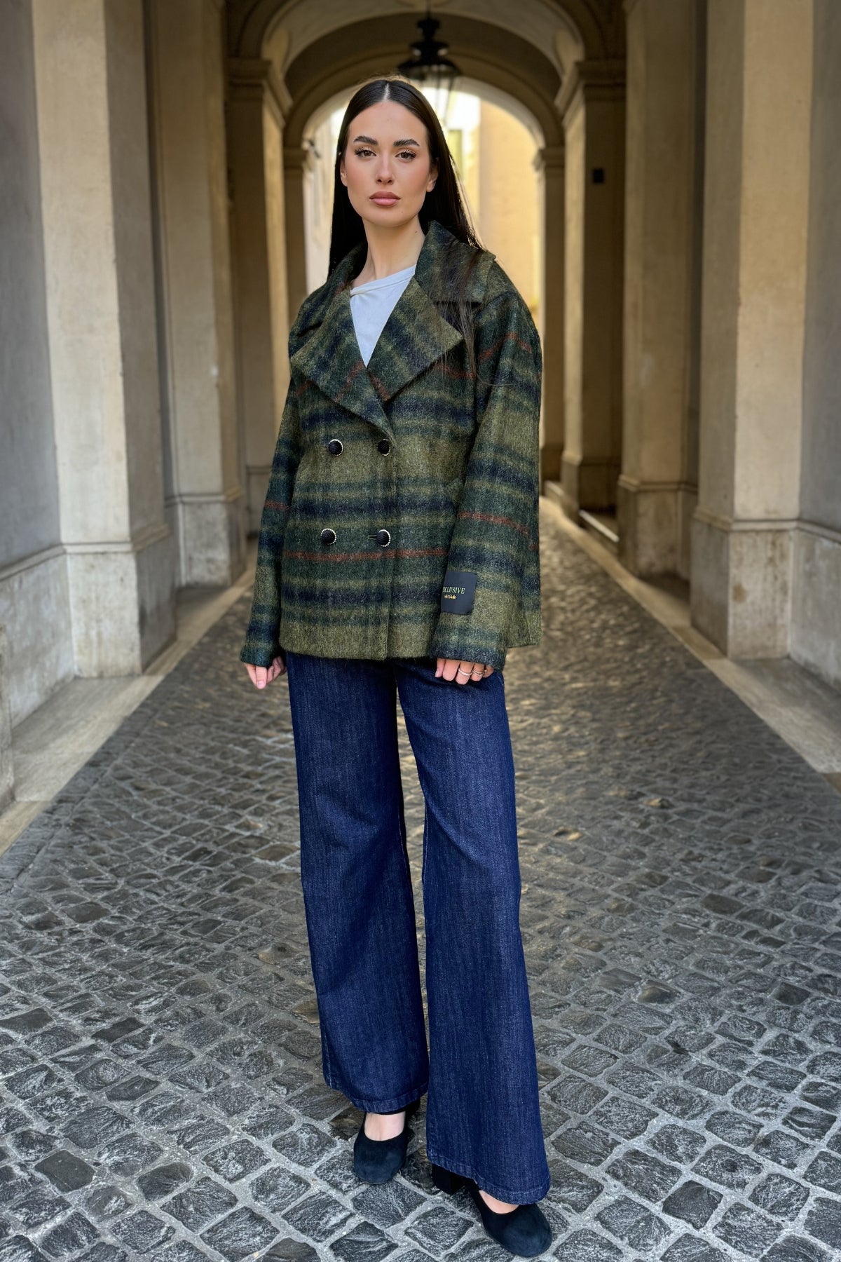 WU-SIDE - cappotto check - MILITARE BLUE
