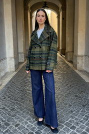 WU-SIDE - cappotto check - MILITARE BLUE