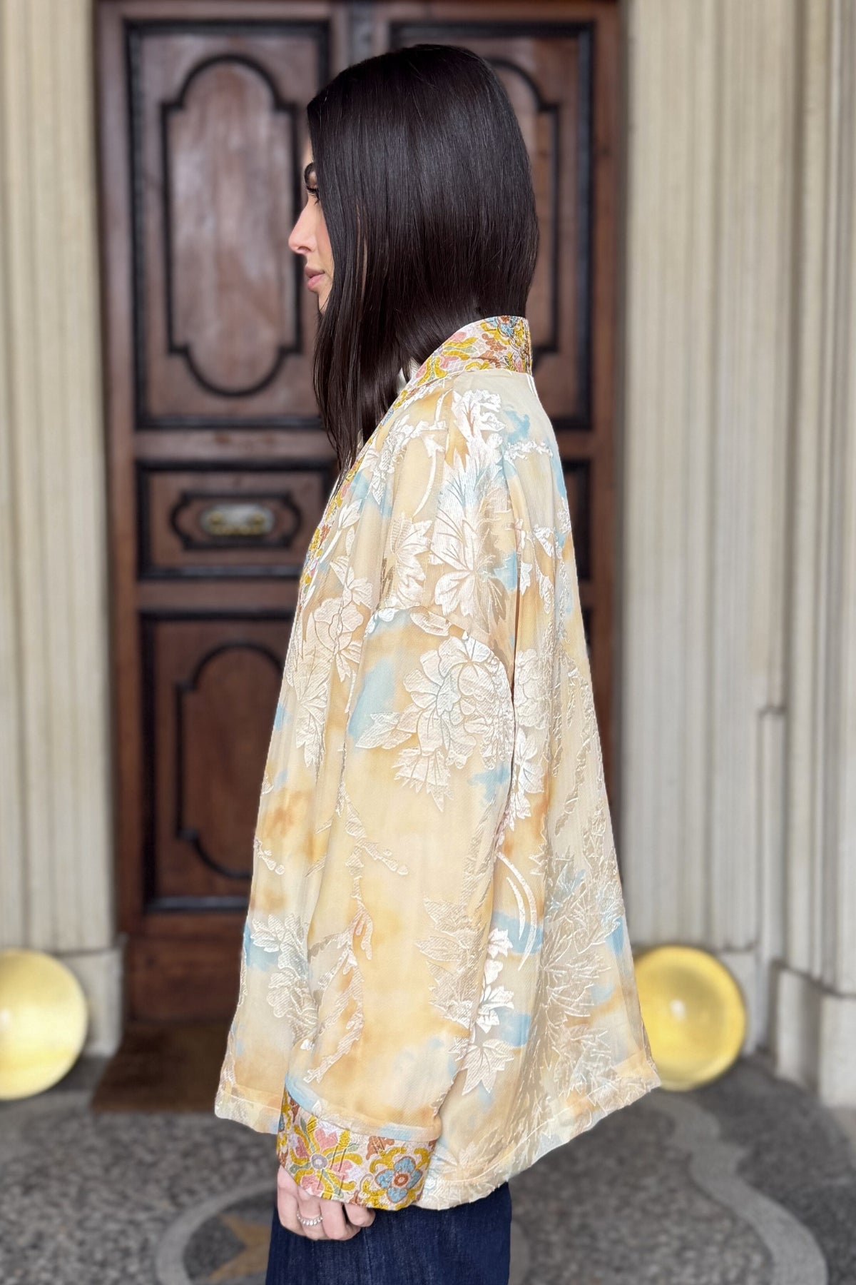 WU-SIDE - giacca kimono devore - SABBIA MANGO