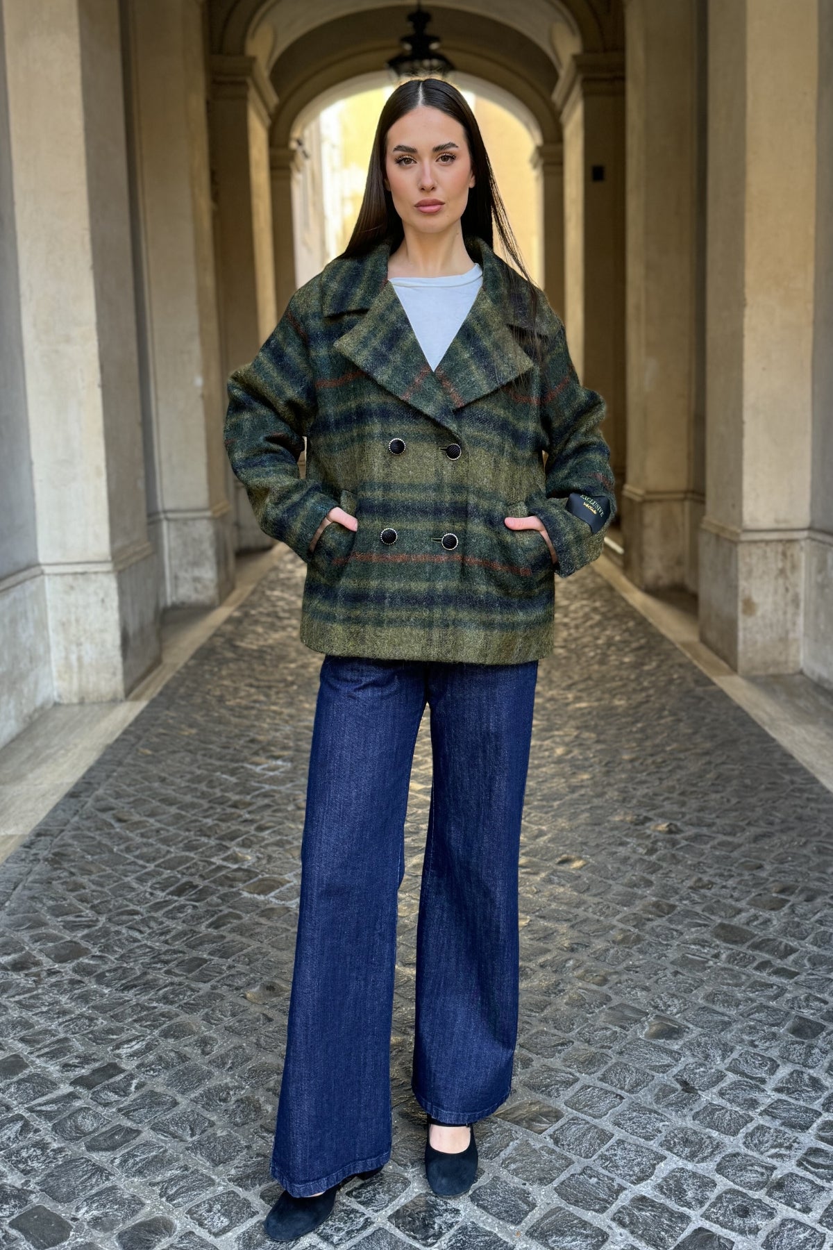 WU-SIDE - cappotto check - MILITARE BLUE