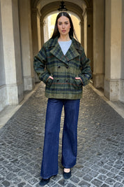 WU-SIDE - cappotto check - MILITARE BLUE