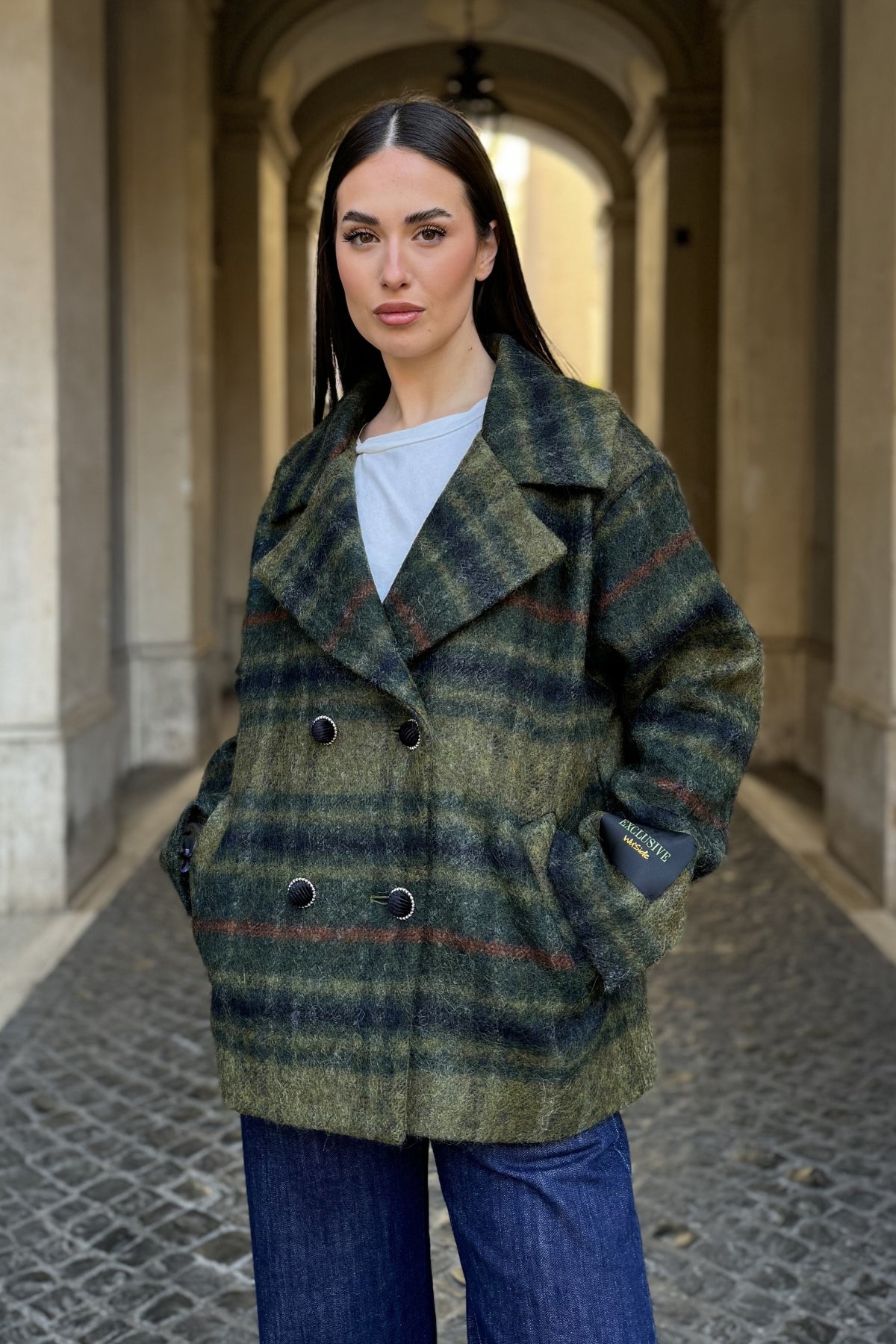 WU-SIDE - cappotto check - MILITARE BLUE