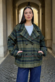 WU-SIDE - cappotto check - MILITARE BLUE