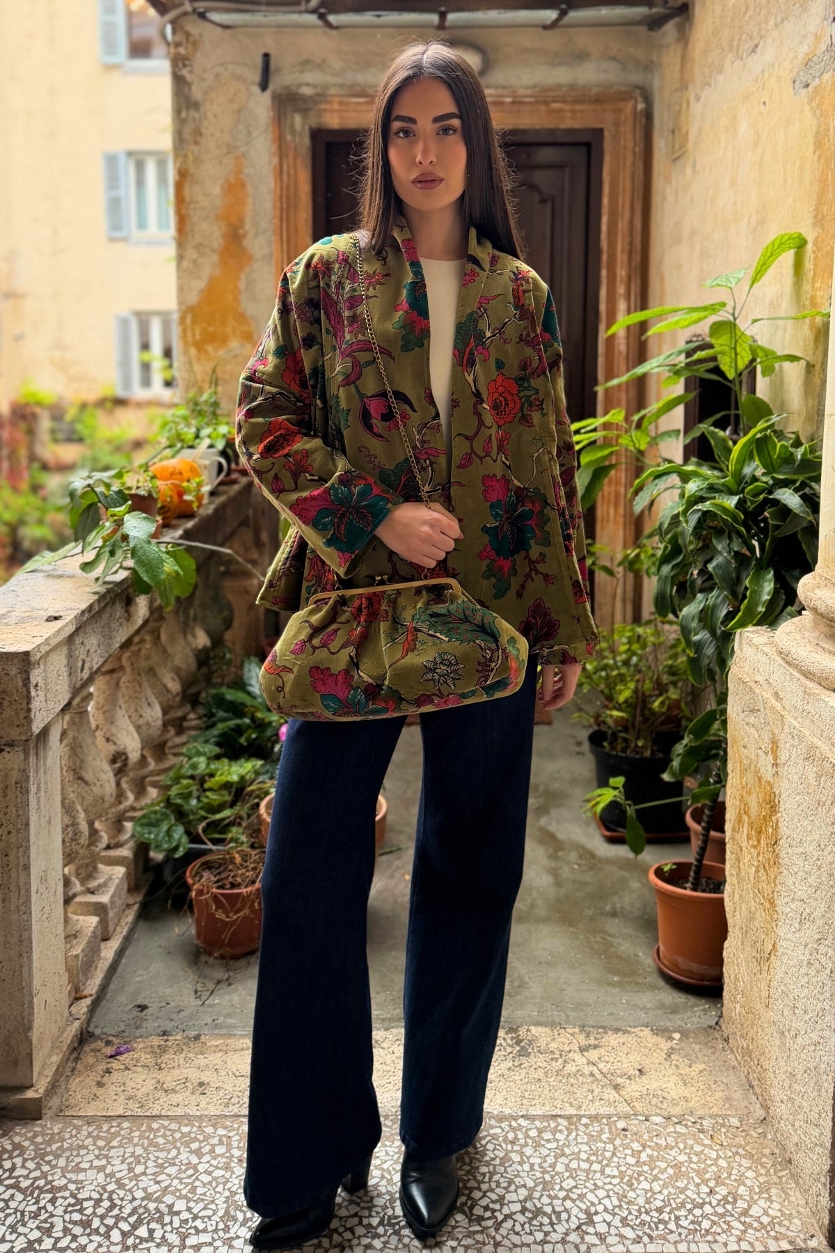 ARTEFILIA-MILANO - borsa velluto stella - GARDA OLIVA