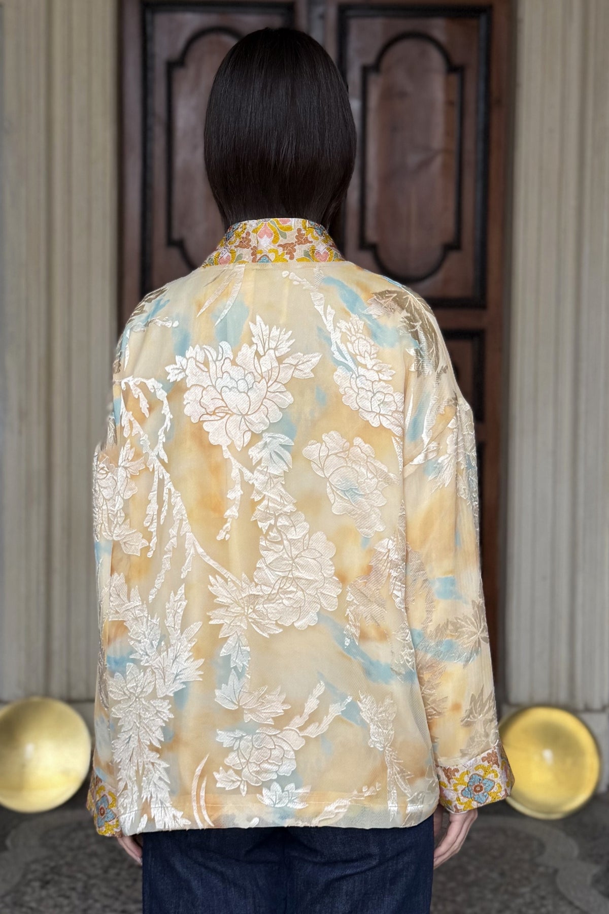 WU-SIDE - giacca kimono devore - SABBIA MANGO