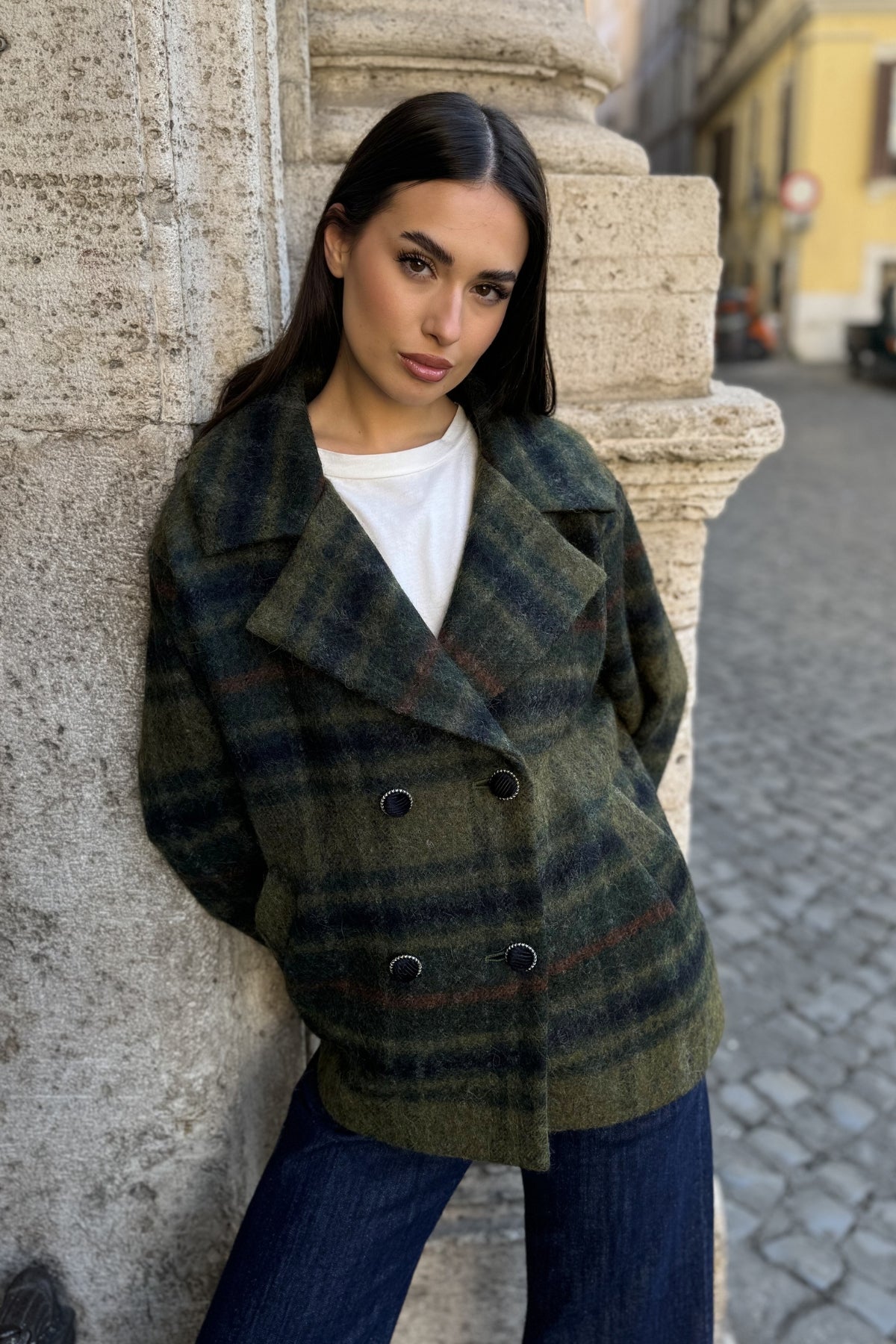 WU-SIDE - cappotto check - MILITARE BLUE