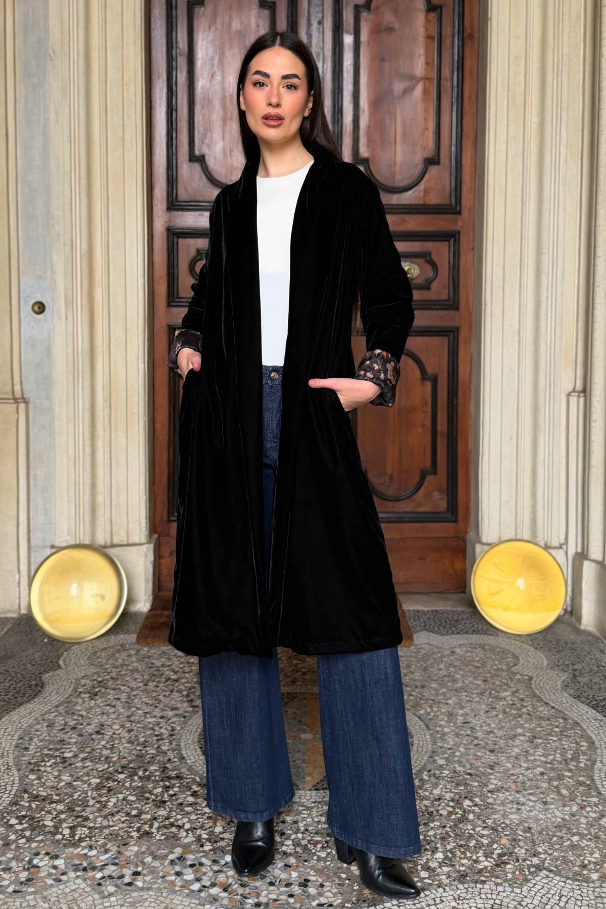 WU-SIDE - kimono velluto - NERO