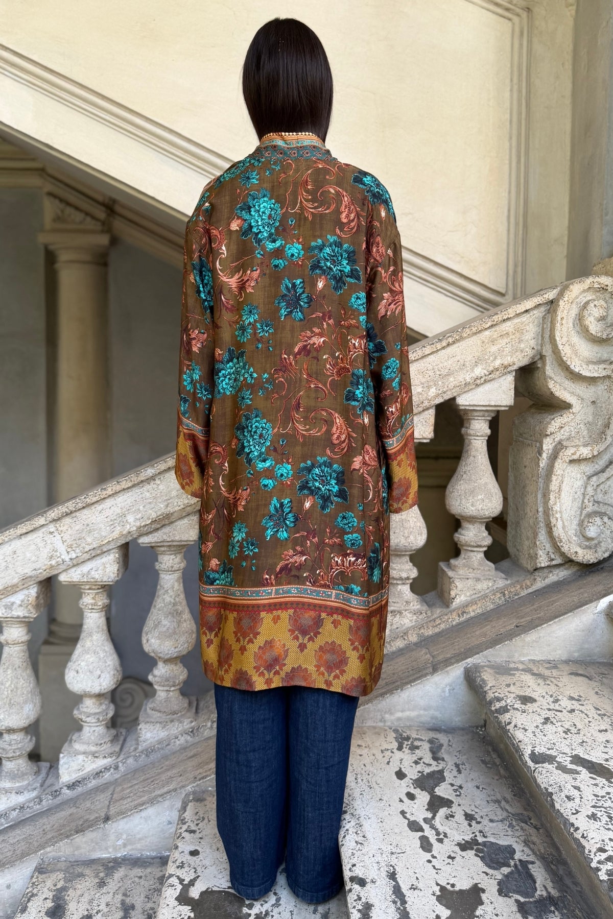WU-SIDE - kimono viscosa mid - TABACCO TURCHESE