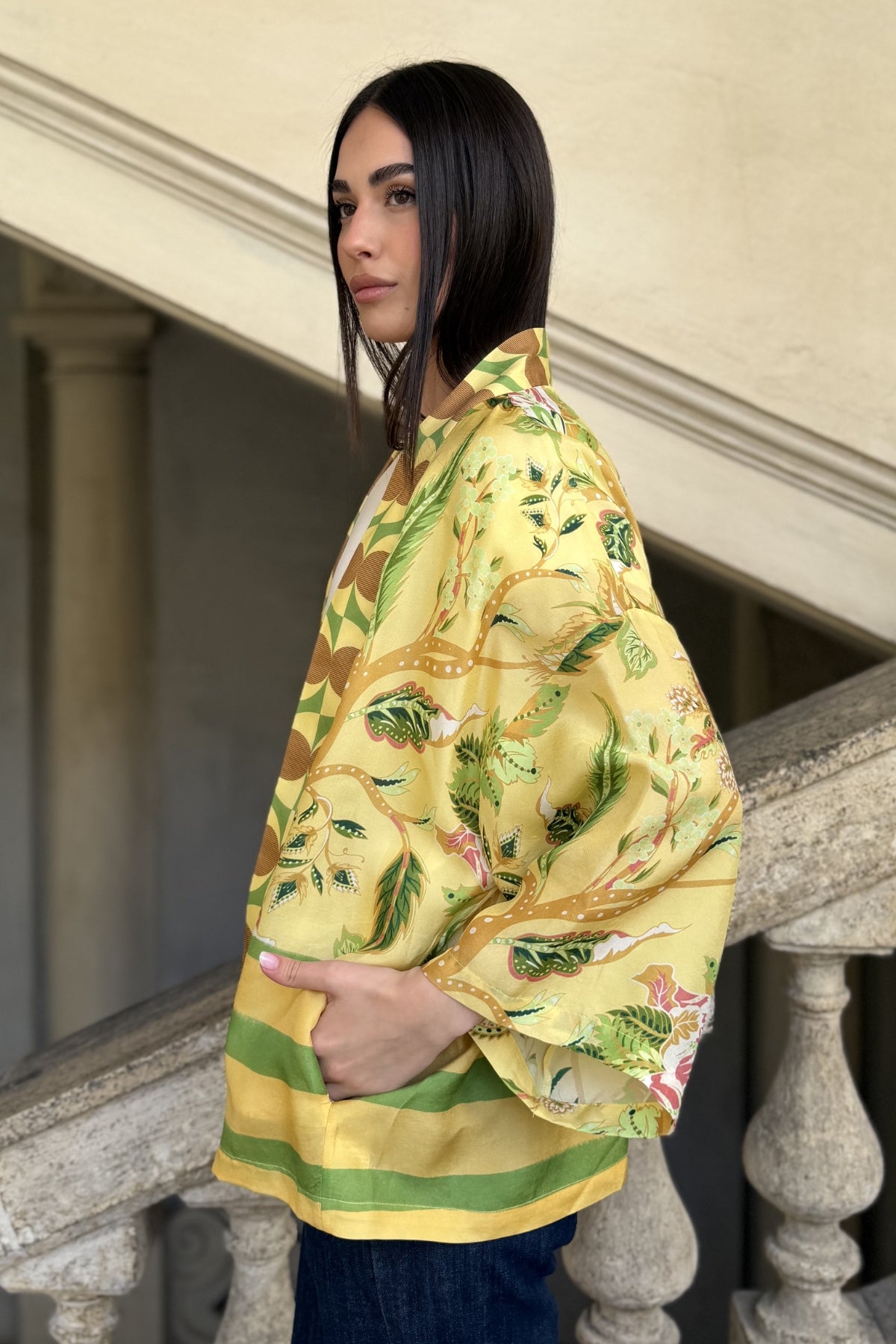 WU-SIDE - giacca kimono viscosa - GIALLO GARDEN