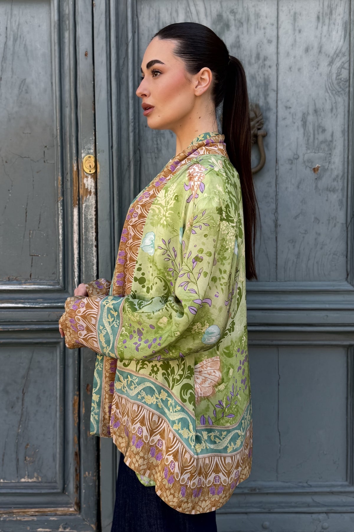 WU-SIDE - giacca kimono viscosa sfoderato - VERDE