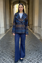 WU-SIDE - cappotto check - MARRONE BLUE