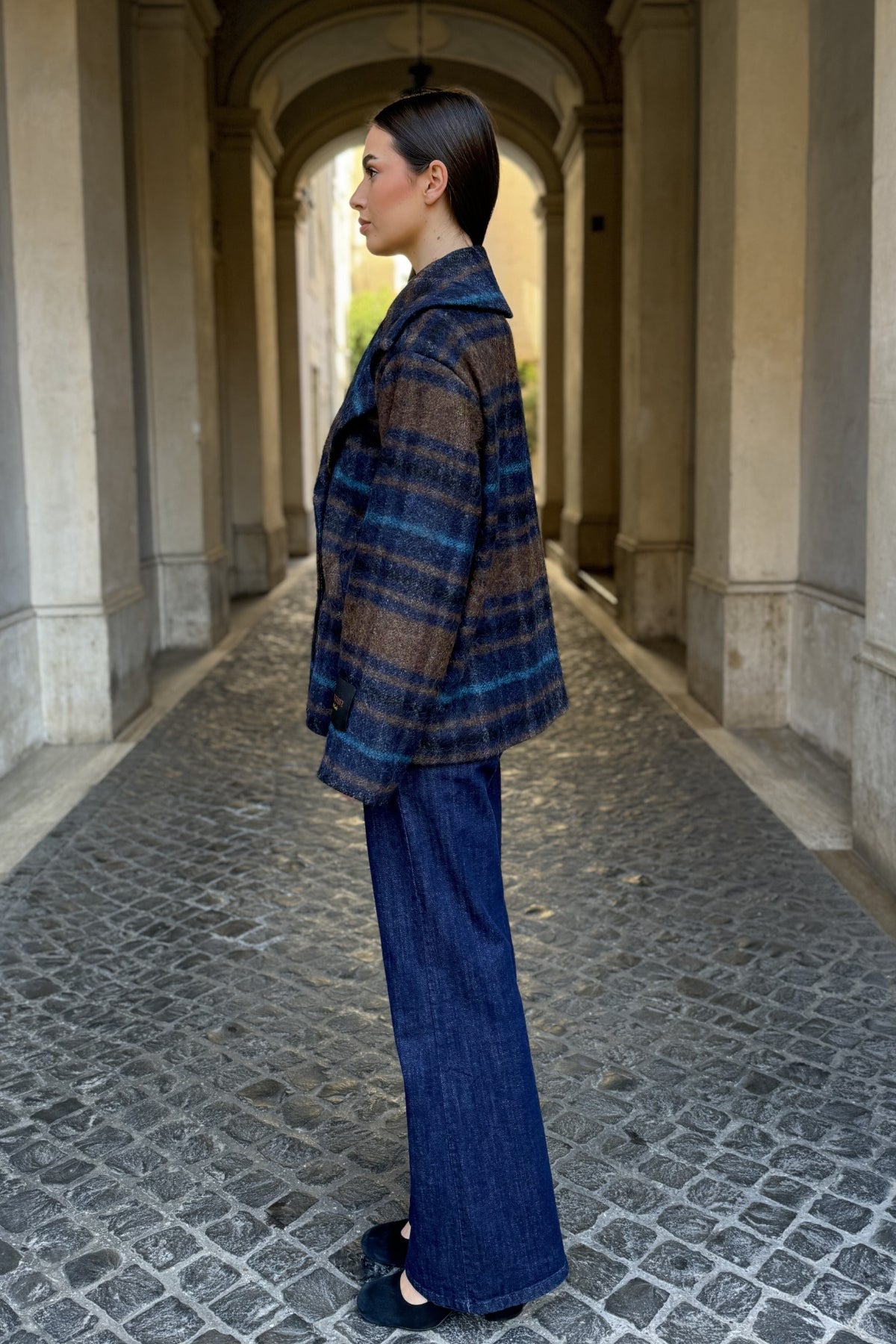 WU-SIDE - cappotto check - MARRONE BLUE