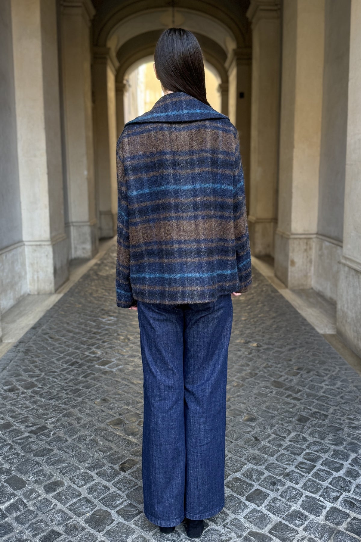 WU-SIDE - cappotto check - MARRONE BLUE