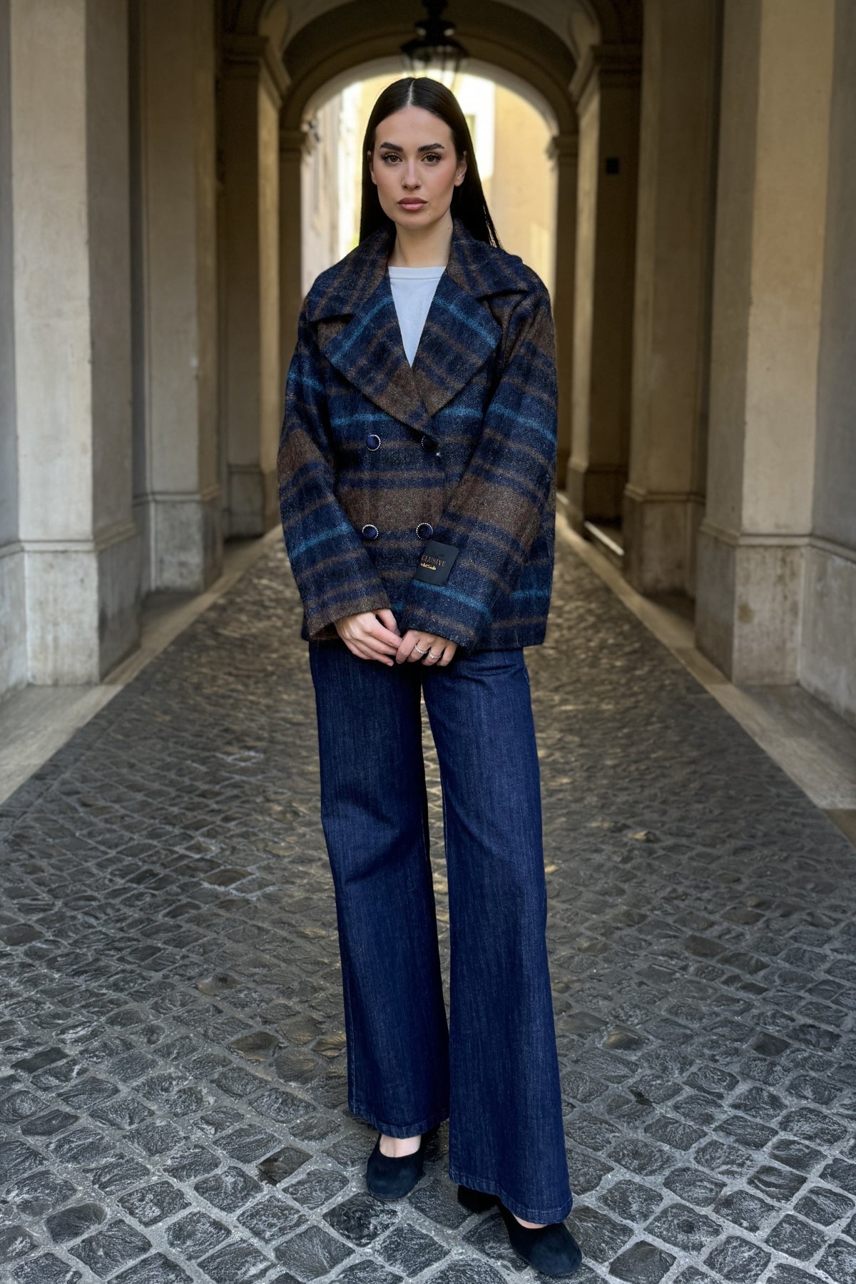 WU-SIDE - cappotto check - MARRONE BLUE
