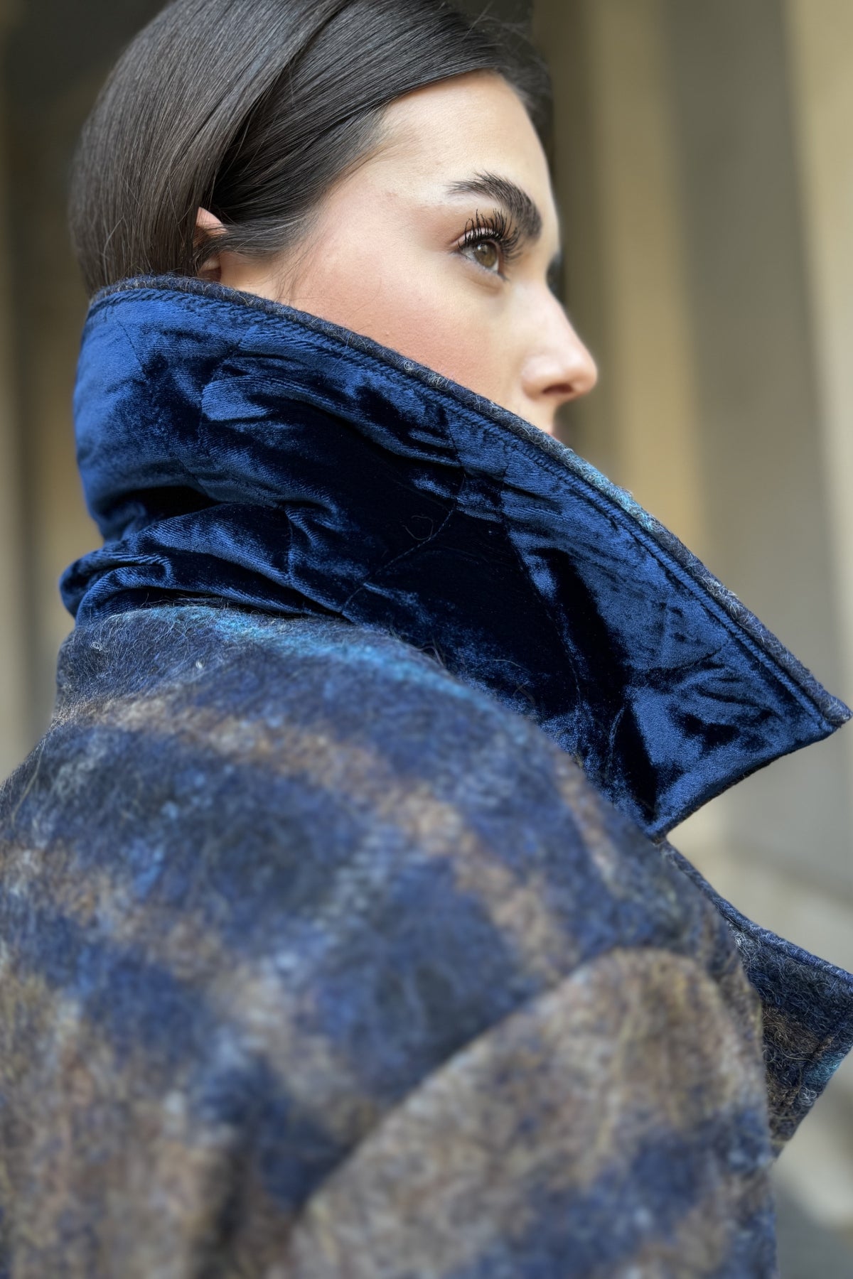 WU-SIDE - cappotto check - MARRONE BLUE