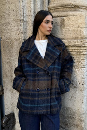 WU-SIDE - cappotto check - MARRONE BLUE