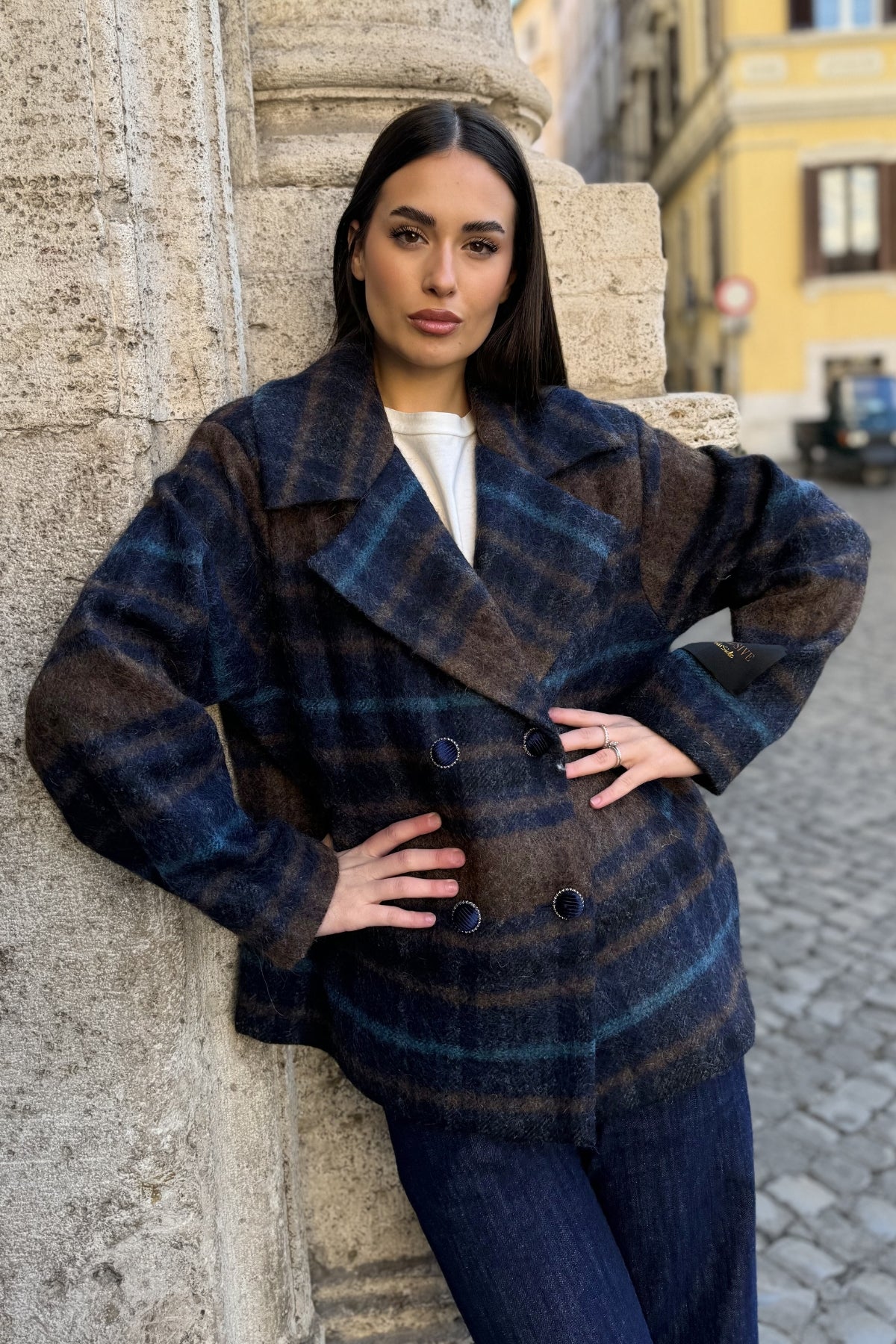 WU-SIDE - cappotto check - MARRONE BLUE