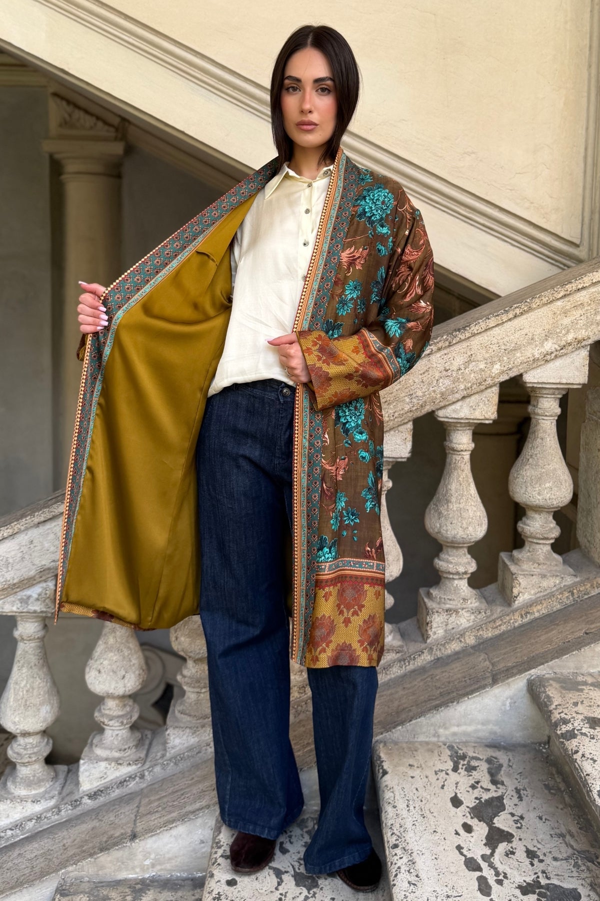 WU-SIDE - kimono viscosa mid - TABACCO TURCHESE