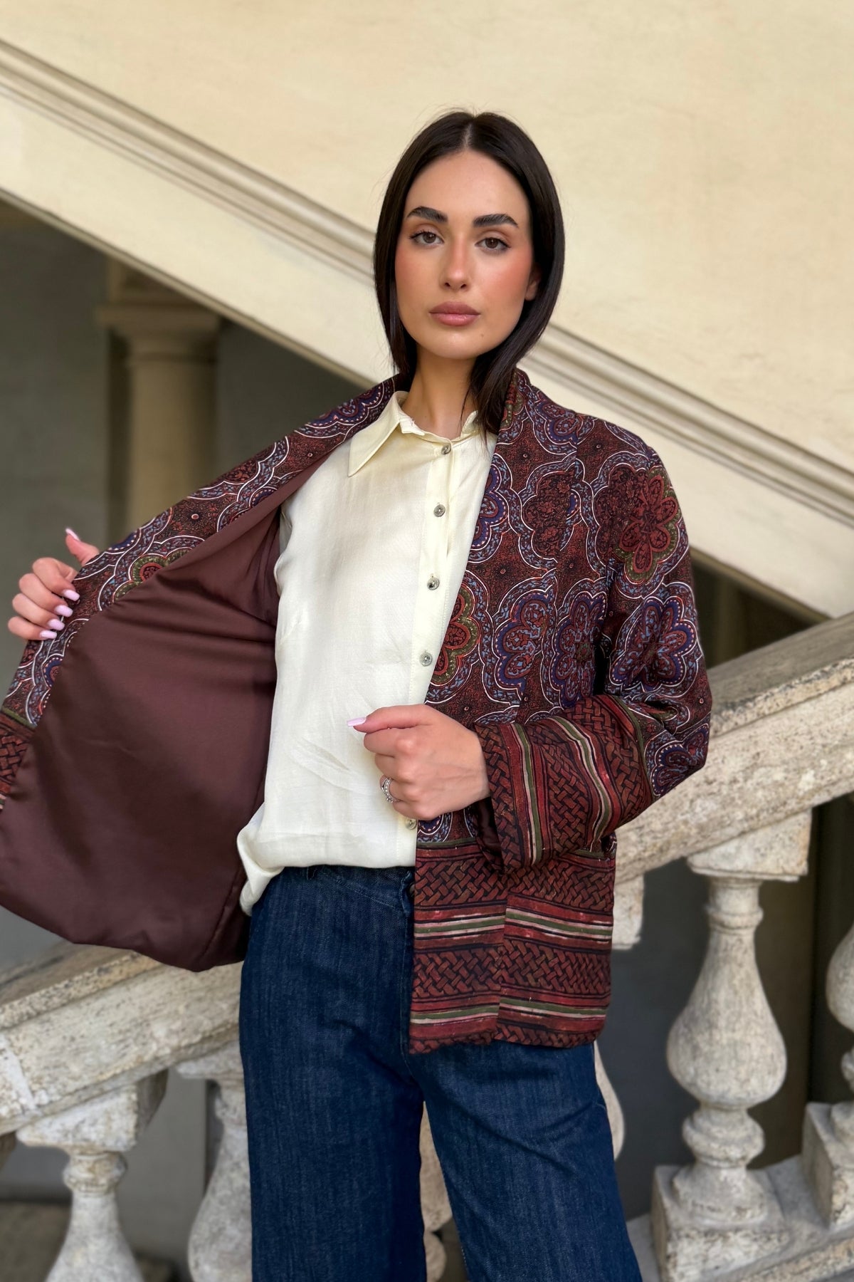 WU-SIDE - giacca kimono viscosa - MARRONE