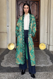 WU-SIDE - kimono devore lungo - SMERALDO