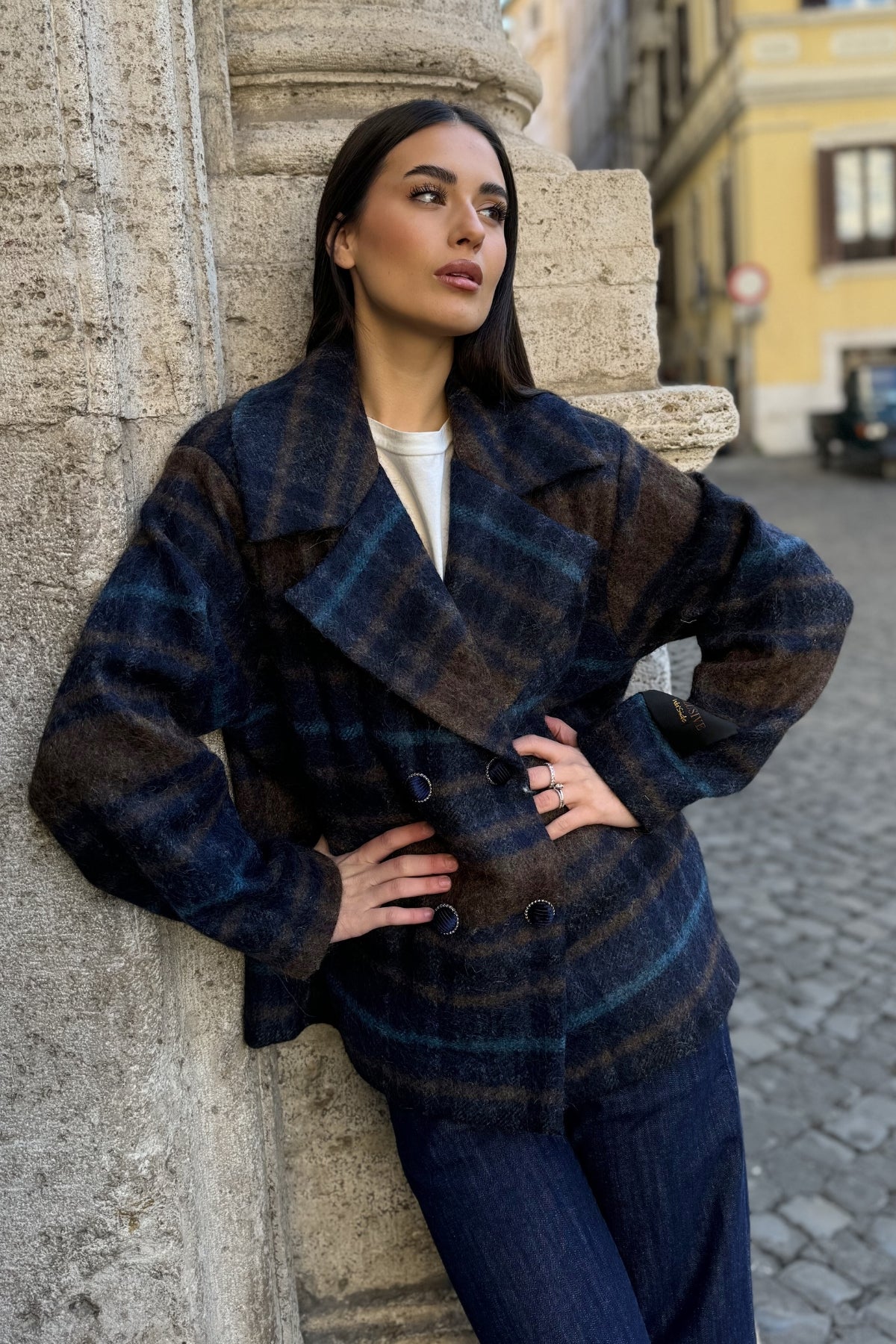 WU-SIDE - cappotto check - MARRONE BLUE