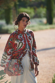 ONE HUNDRED STARS - giacca kimono lino - FIESTA ORANGE