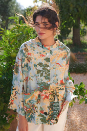 ONE HUNDRED STARS - giacca kimono lino - CHINA TREE AQUA