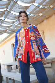 ONE HUNDRED STARS - giacca kimono lino - CARNIVAL COBALT