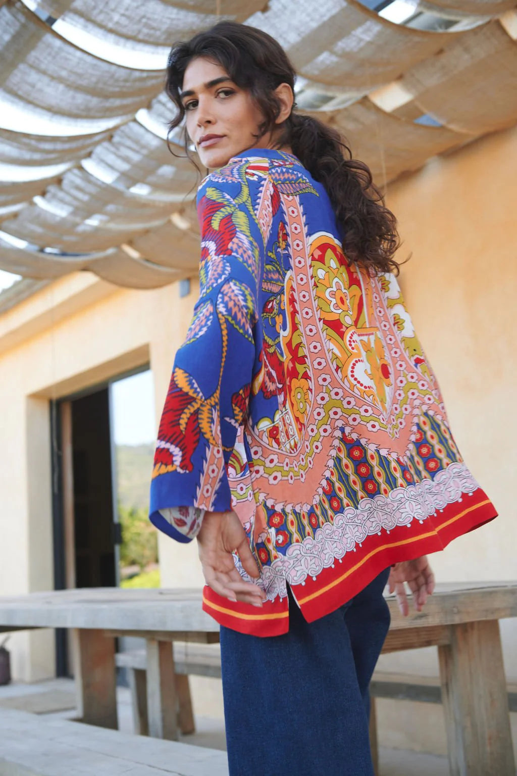 ONE HUNDRED STARS - giacca kimono lino - CARNIVAL COBALT