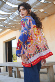 ONE HUNDRED STARS - giacca kimono lino - CARNIVAL COBALT