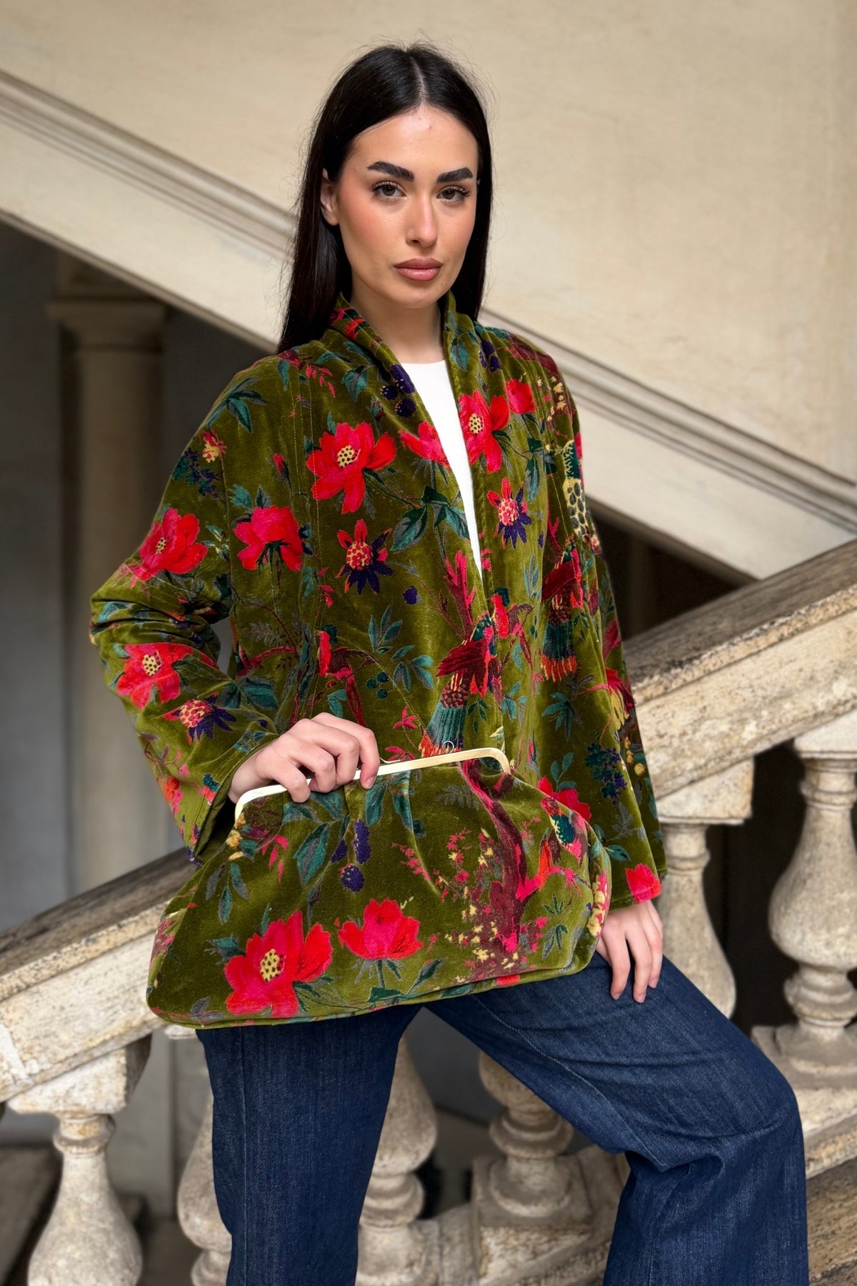 ARTEFILIA-MILANO - borsa velluto stella - RAVELLO VERDE