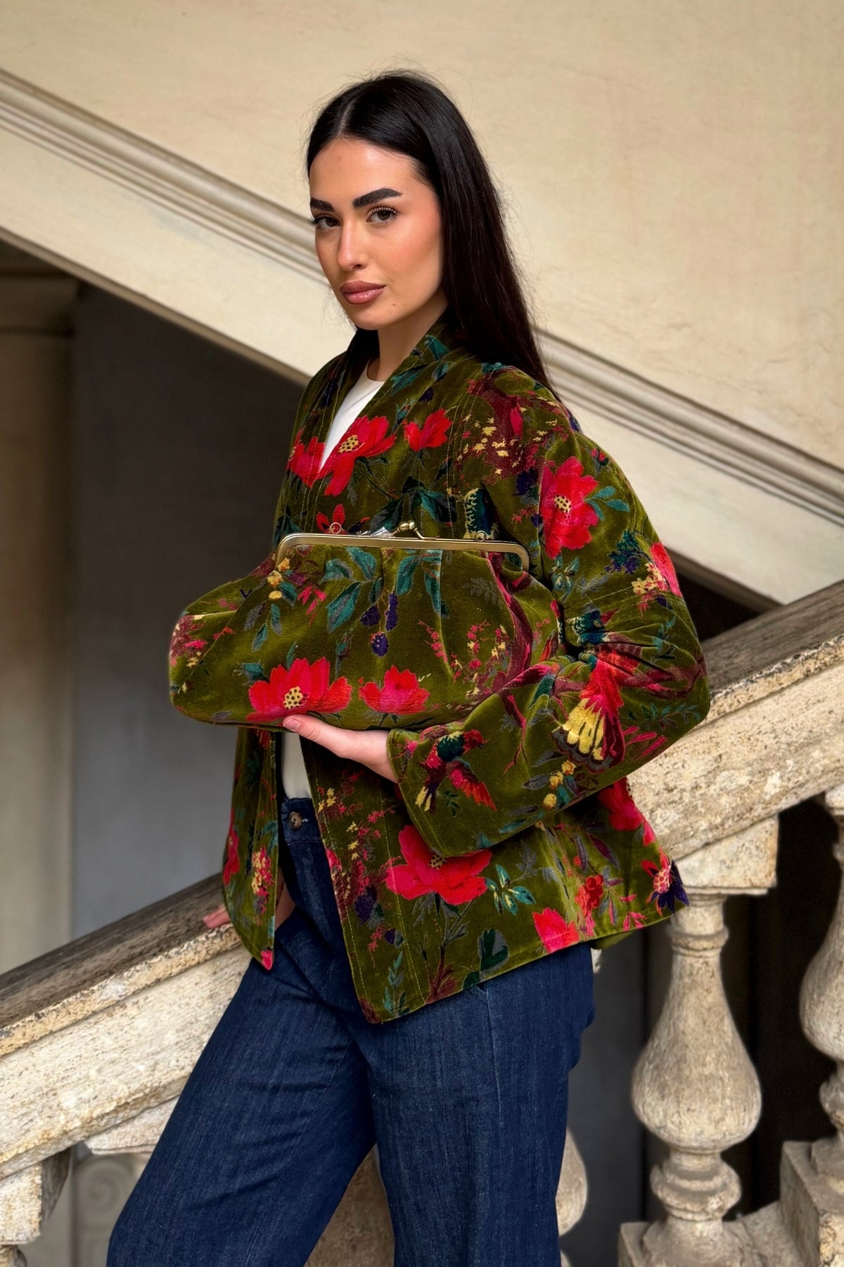 ARTEFILIA-MILANO - borsa velluto stella - RAVELLO VERDE