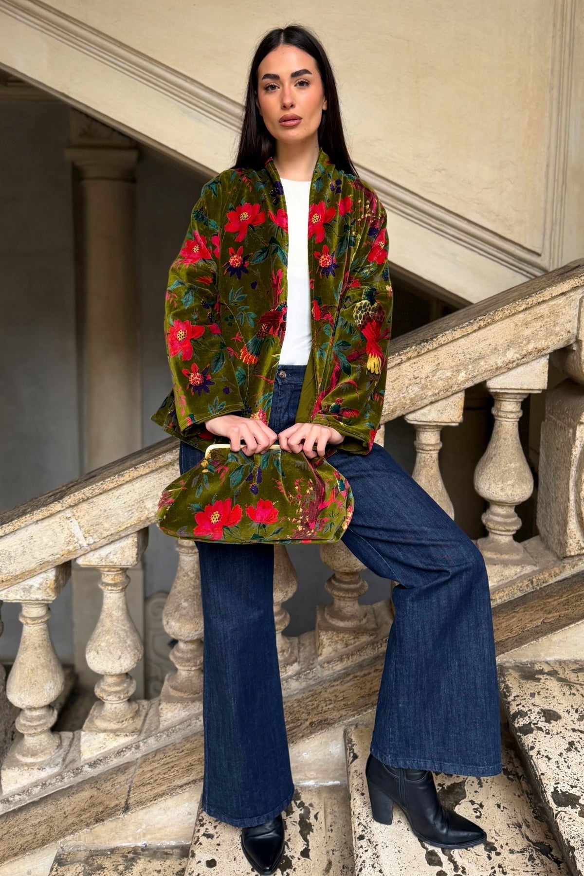 ARTEFILIA-MILANO - borsa velluto stella - RAVELLO VERDE