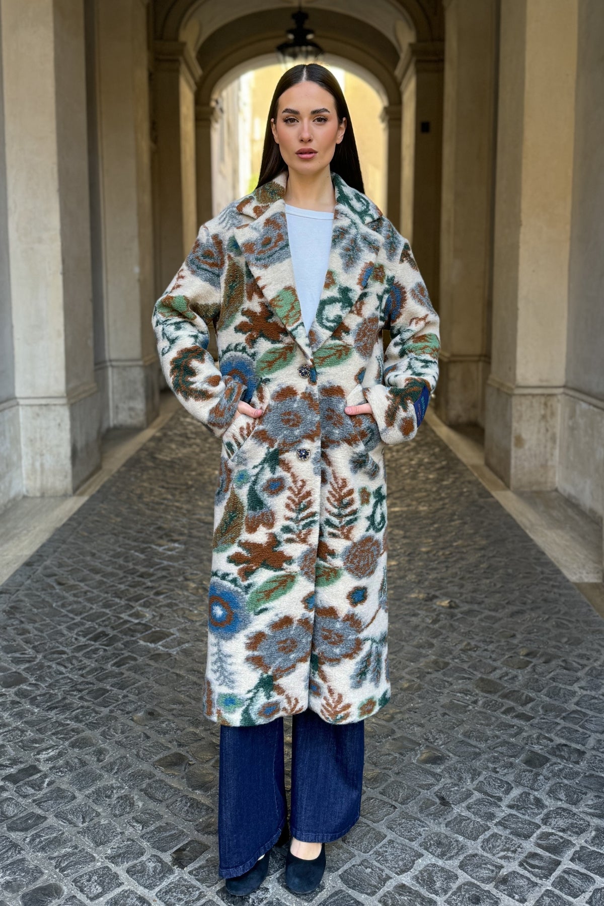 WU-SIDE - cappotto jacquard - BURRO