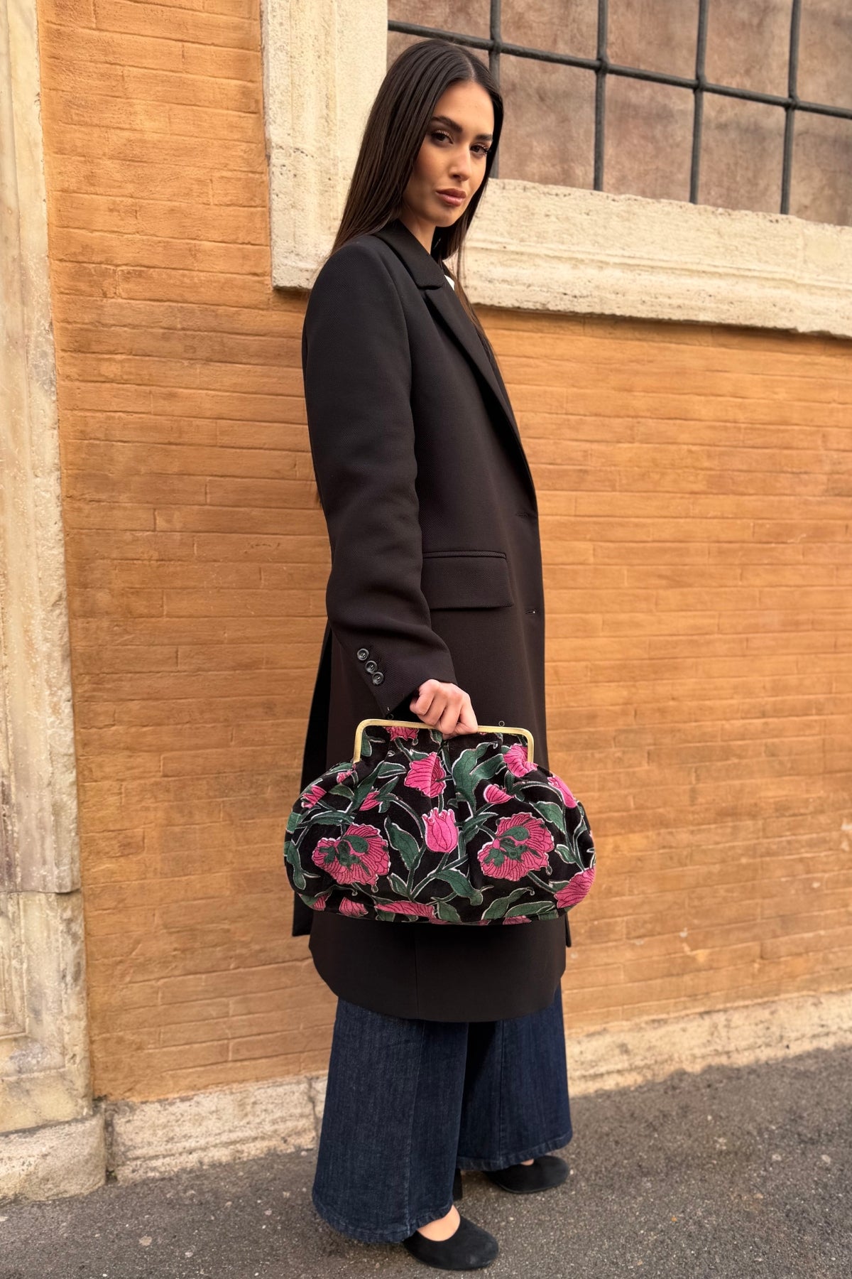 ARTEFILIA-MILANO - borsa katia velluto clutch grande - RIALTO NERO