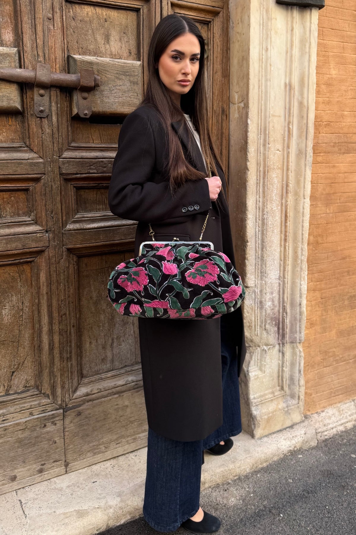 ARTEFILIA-MILANO - borsa katia velluto clutch grande - RIALTO NERO