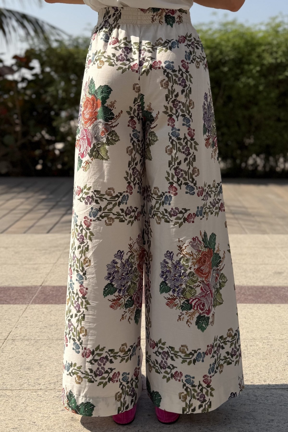 ARTEFILIA-MILANO - pantalone peonia cotone - BIANCO