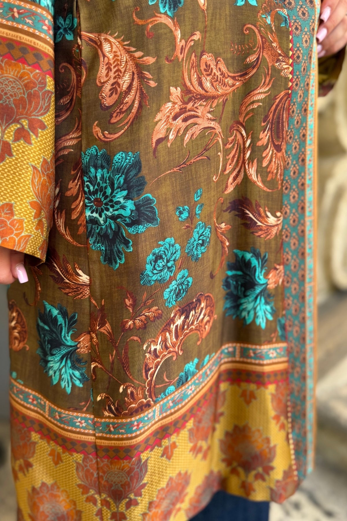 WU-SIDE - kimono viscosa mid - TABACCO TURCHESE