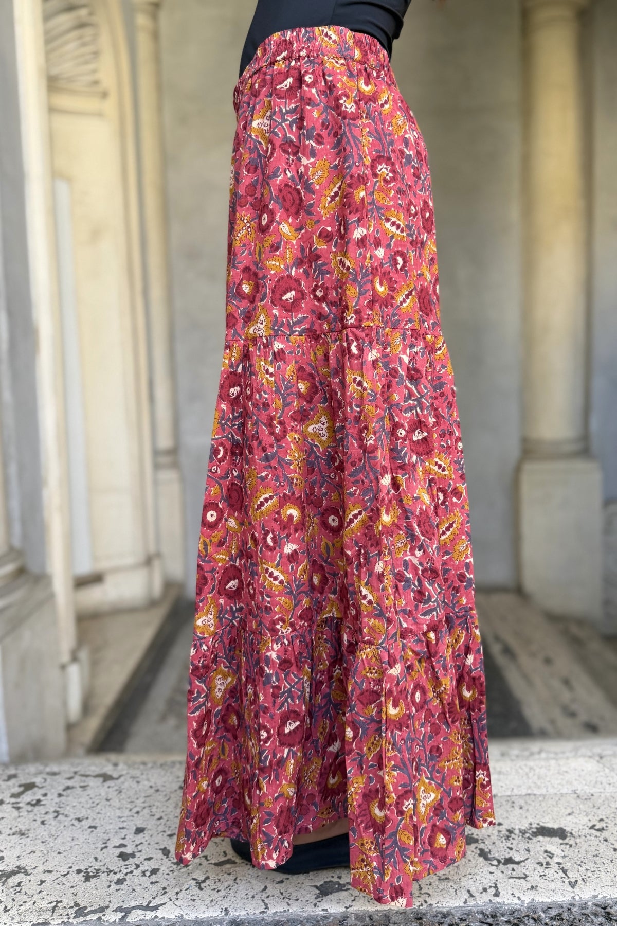 ARTEFILIA-MILANO - gonna ambra in mussola di cotone - CHERRY BOUQUET