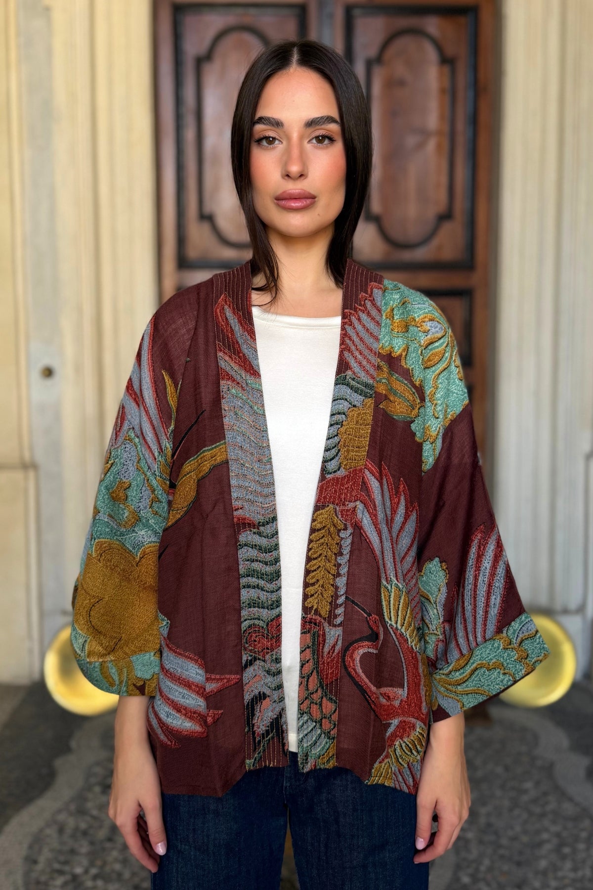 one-hundred-stars-1 - giacca kimono wool - CRANE BROWN