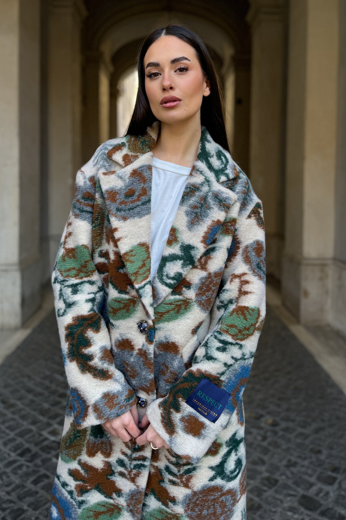 WU-SIDE - cappotto jacquard - BURRO