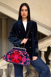 ARTEFILIA-MILANO - borsa ricamata katia clutch grande - ADIRA BLUE