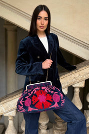 ARTEFILIA-MILANO - borsa ricamata katia clutch grande - ADIRA BLUE