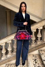 ARTEFILIA-MILANO - borsa ricamata katia clutch grande - ADIRA BLUE