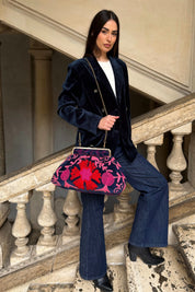 ARTEFILIA-MILANO - borsa ricamata katia clutch grande - ADIRA BLUE