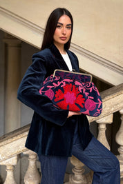 ARTEFILIA-MILANO - borsa ricamata katia clutch grande - ADIRA BLUE