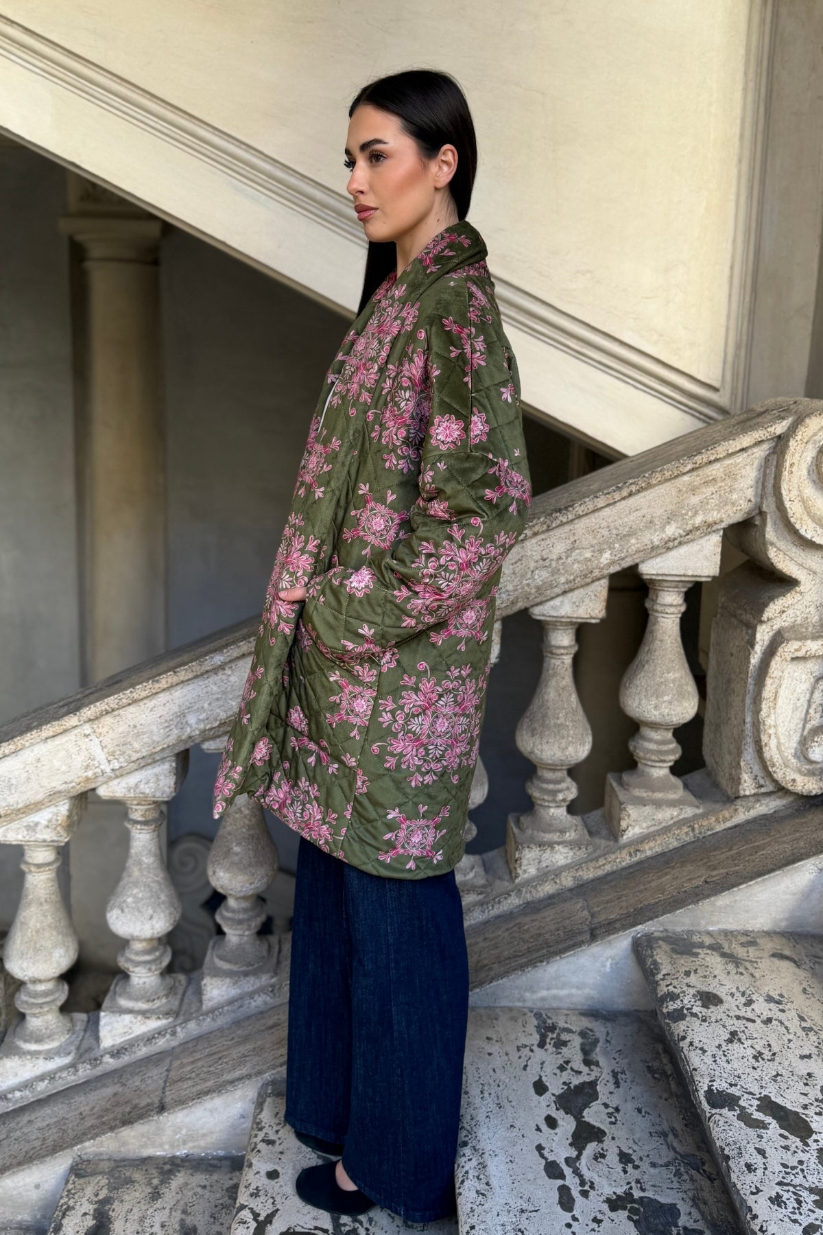 FLOW - kimono velluto paris - VERDE ROSA